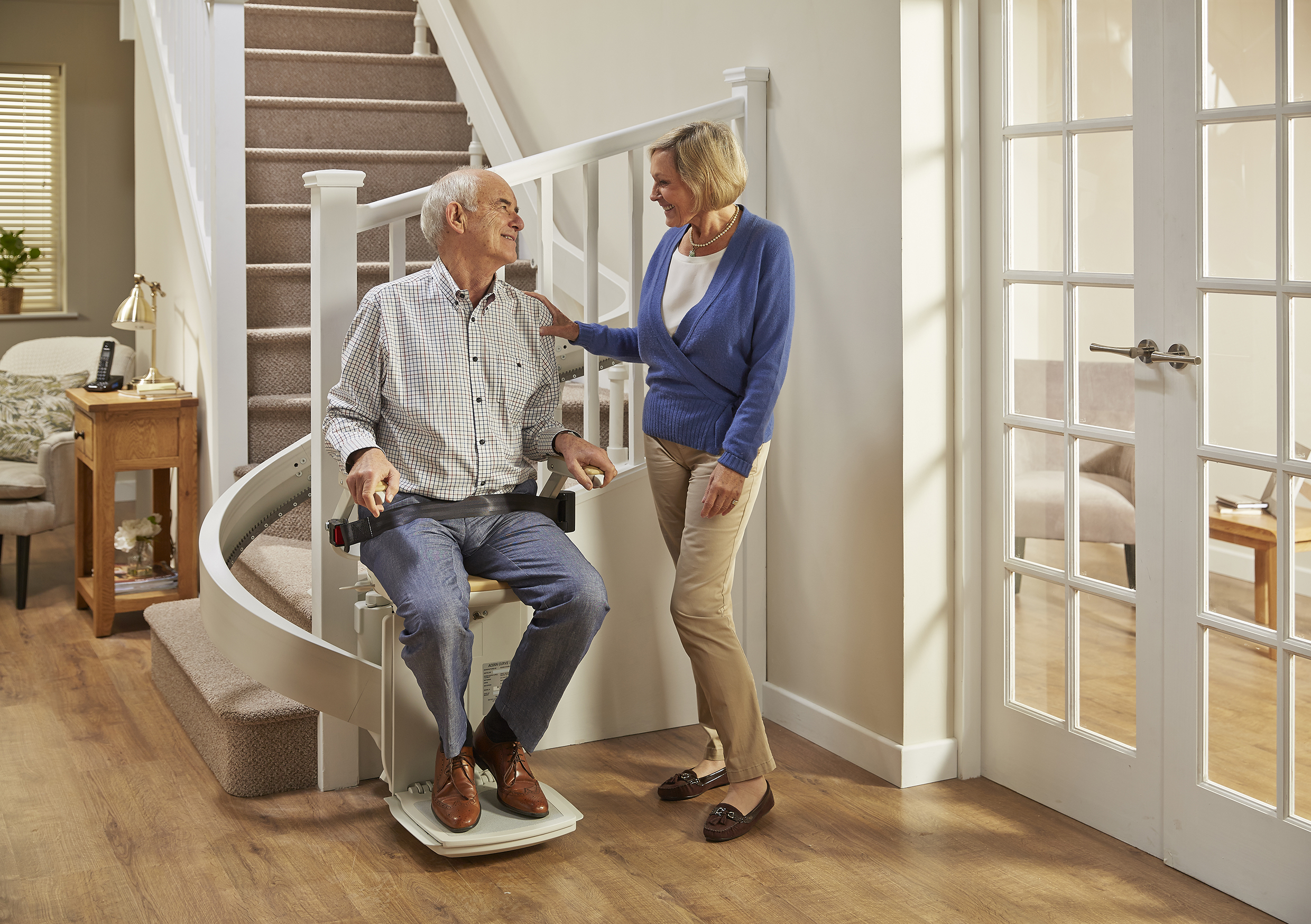 curved stairlift in use