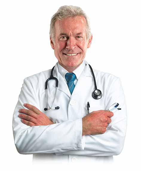 Dr Hilary Jones wearing professional scrubs